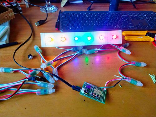 All LEDs are one string of WS2811 LEDS connected to the Espruino